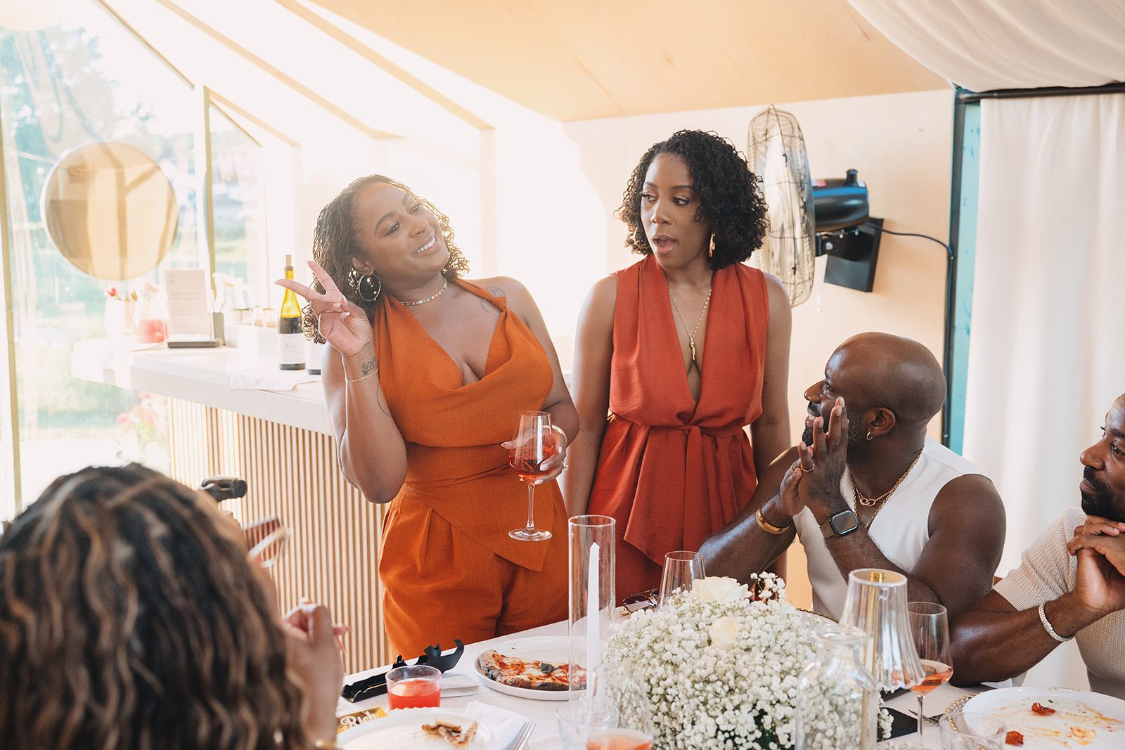 Jazmine and Jaleesa engagement dinner banquet table design in Maryland — Creative Motion Events