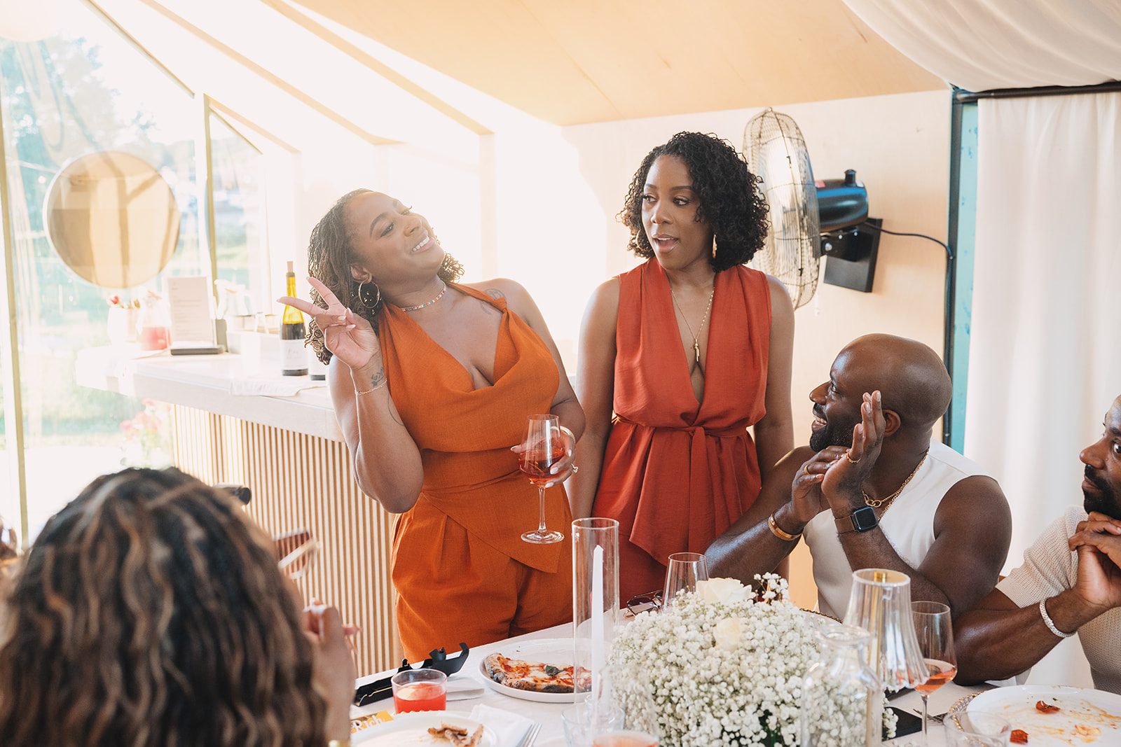 Jazmine and Jaleesa engagement dinner candlelit reception décor in Maryland — Creative Motion Events
