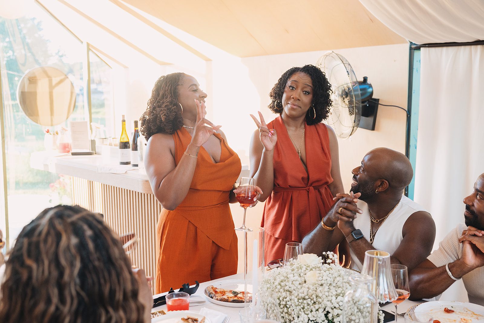 Jazmine and Jaleesa engagement dinner lounge seating vignette in Maryland — Creative Motion Events