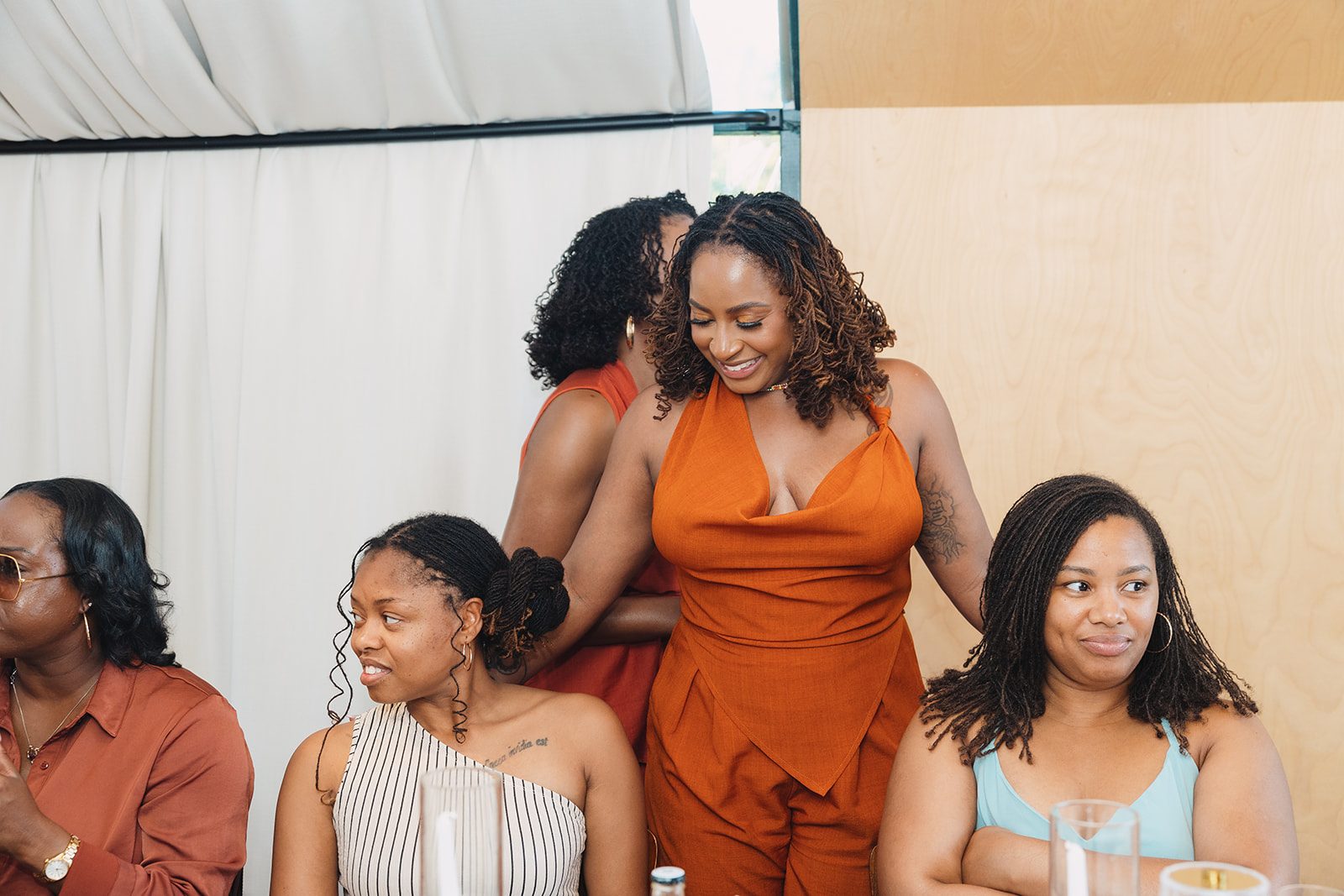 Jazmine and Jaleesa engagement dinner candlelit reception décor in Maryland — Creative Motion Events