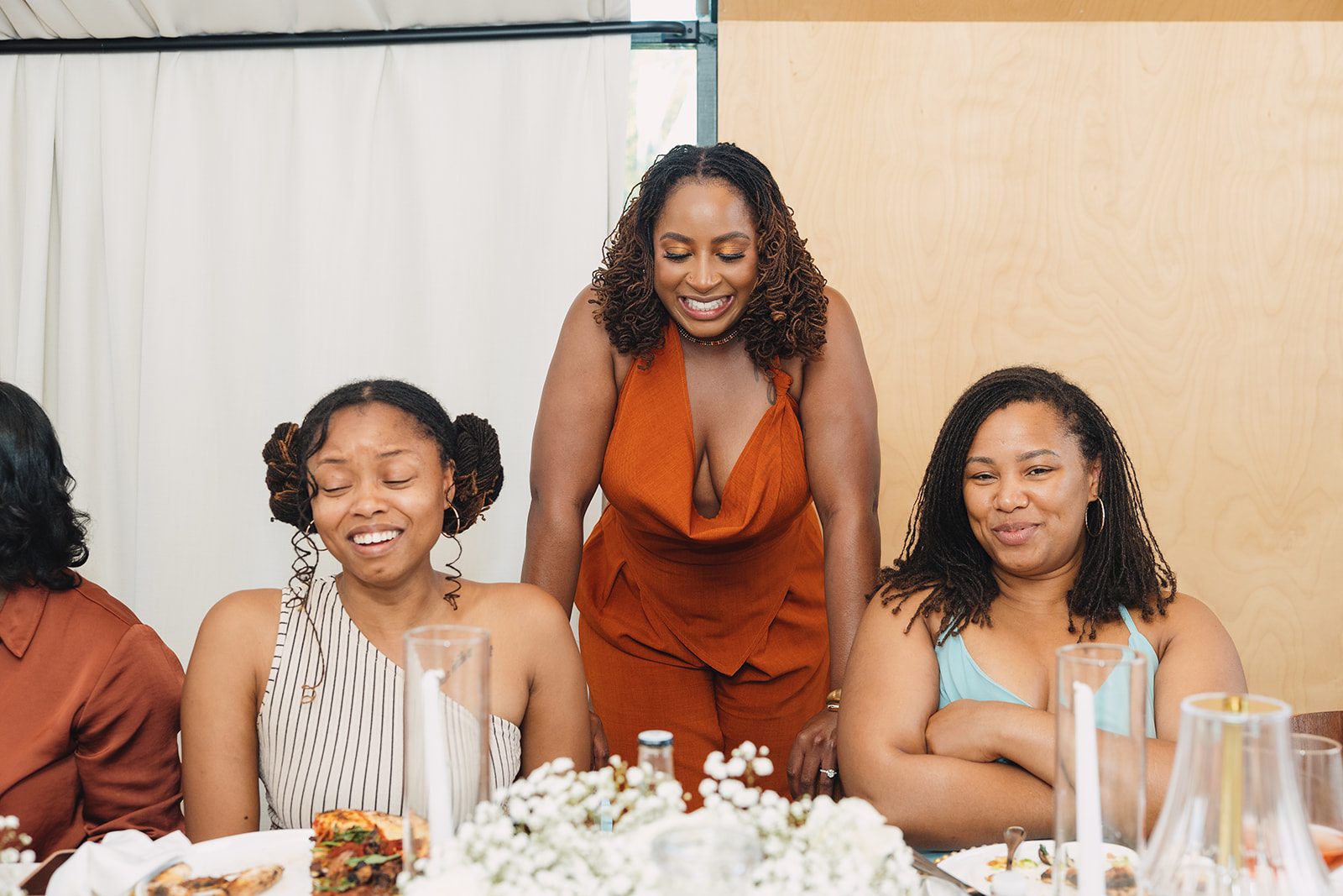 Jazmine and Jaleesa engagement dinner lounge seating vignette in Maryland — Creative Motion Events
