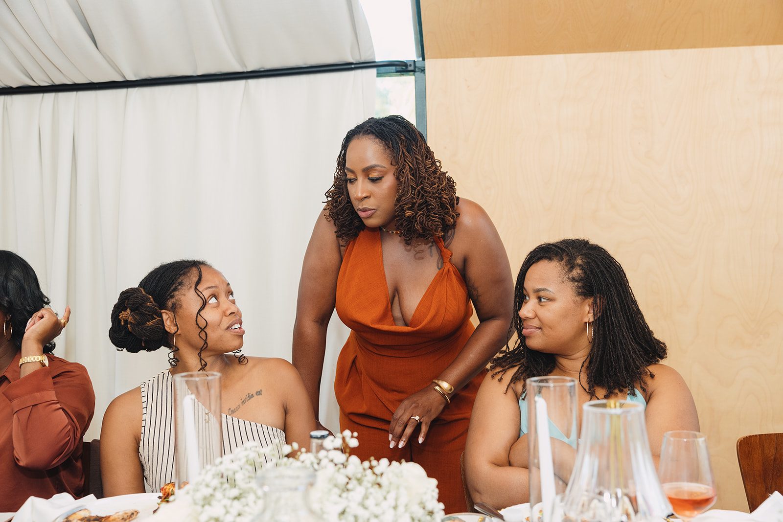 Jazmine and Jaleesa engagement dinner dinner party ambiance in Maryland — Creative Motion Events