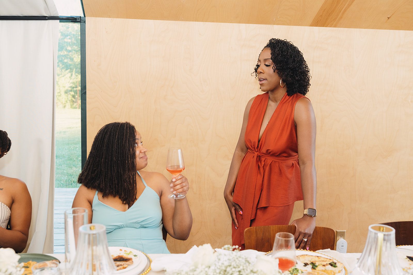 Jazmine and Jaleesa engagement dinner banquet table design in Maryland — Creative Motion Events