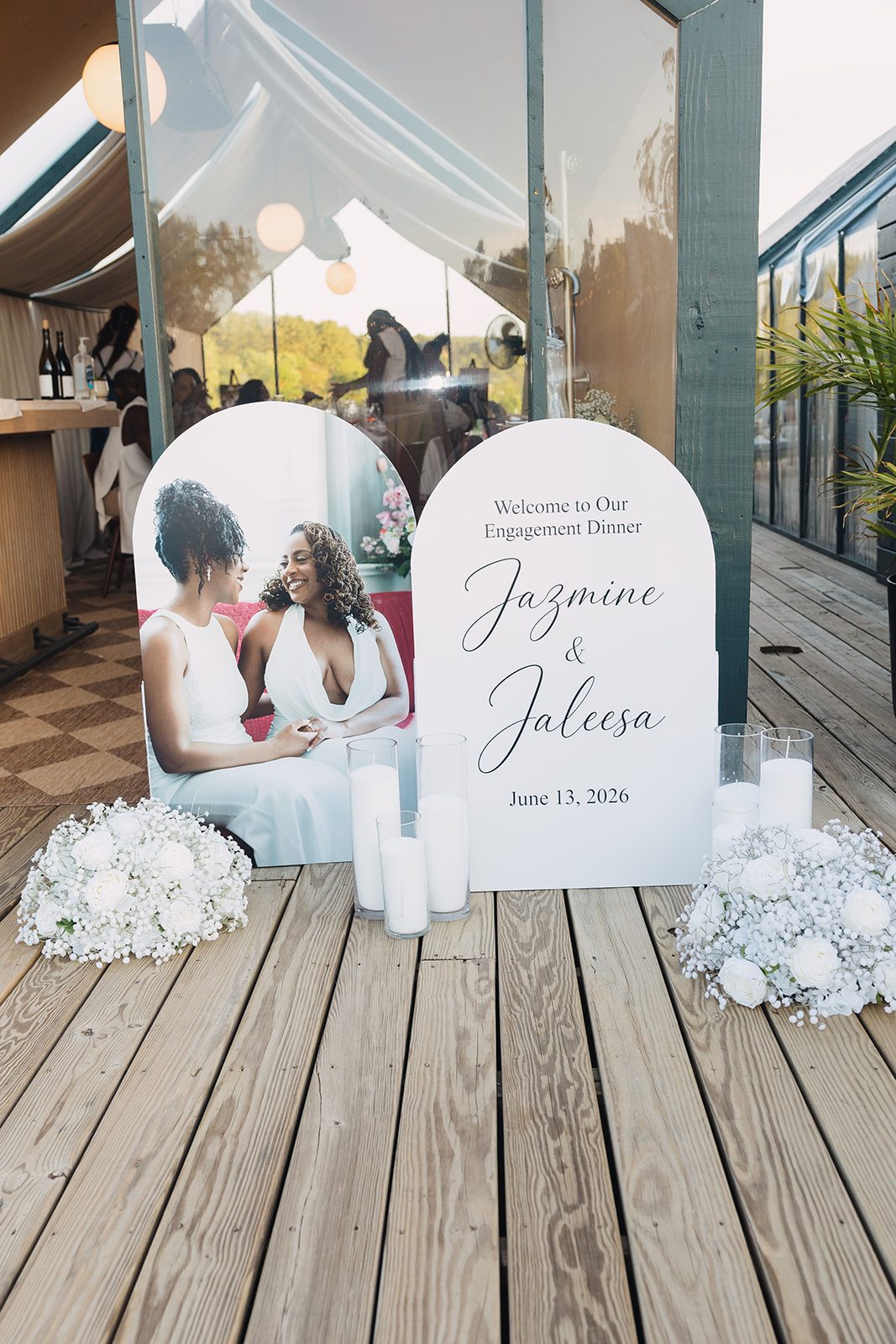 Jazmine and Jaleesa engagement dinner candlelit reception décor in Maryland — Creative Motion Events