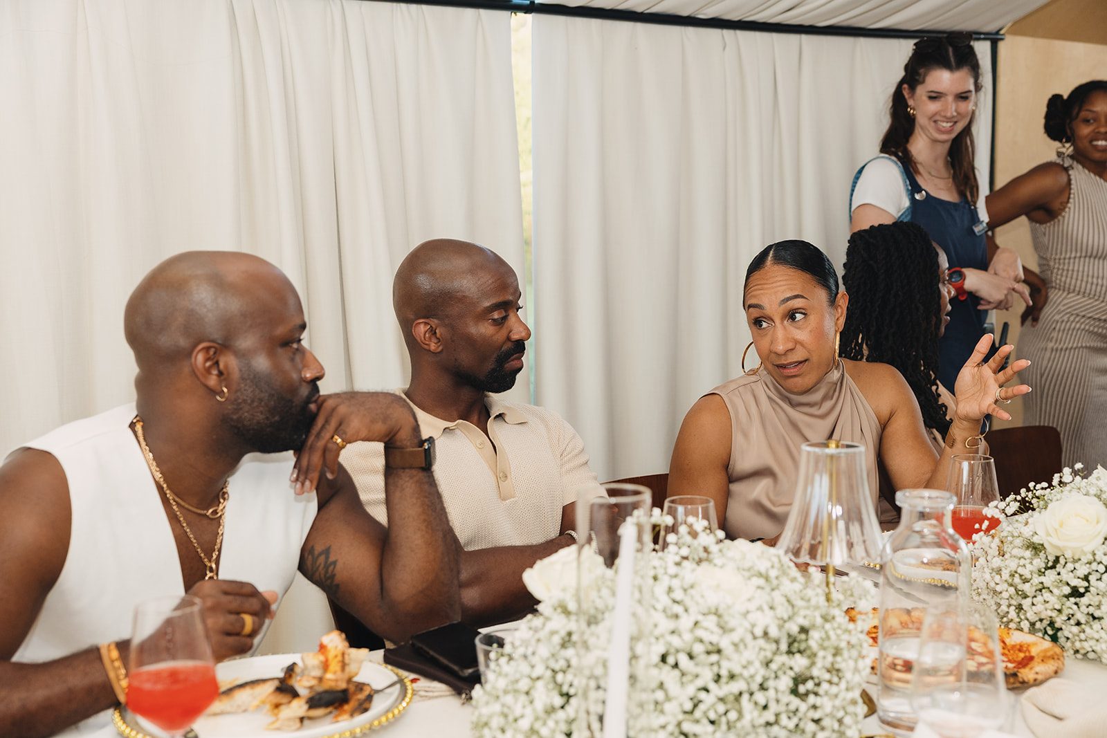 Jazmine and Jaleesa engagement dinner lounge seating vignette in Maryland — Creative Motion Events