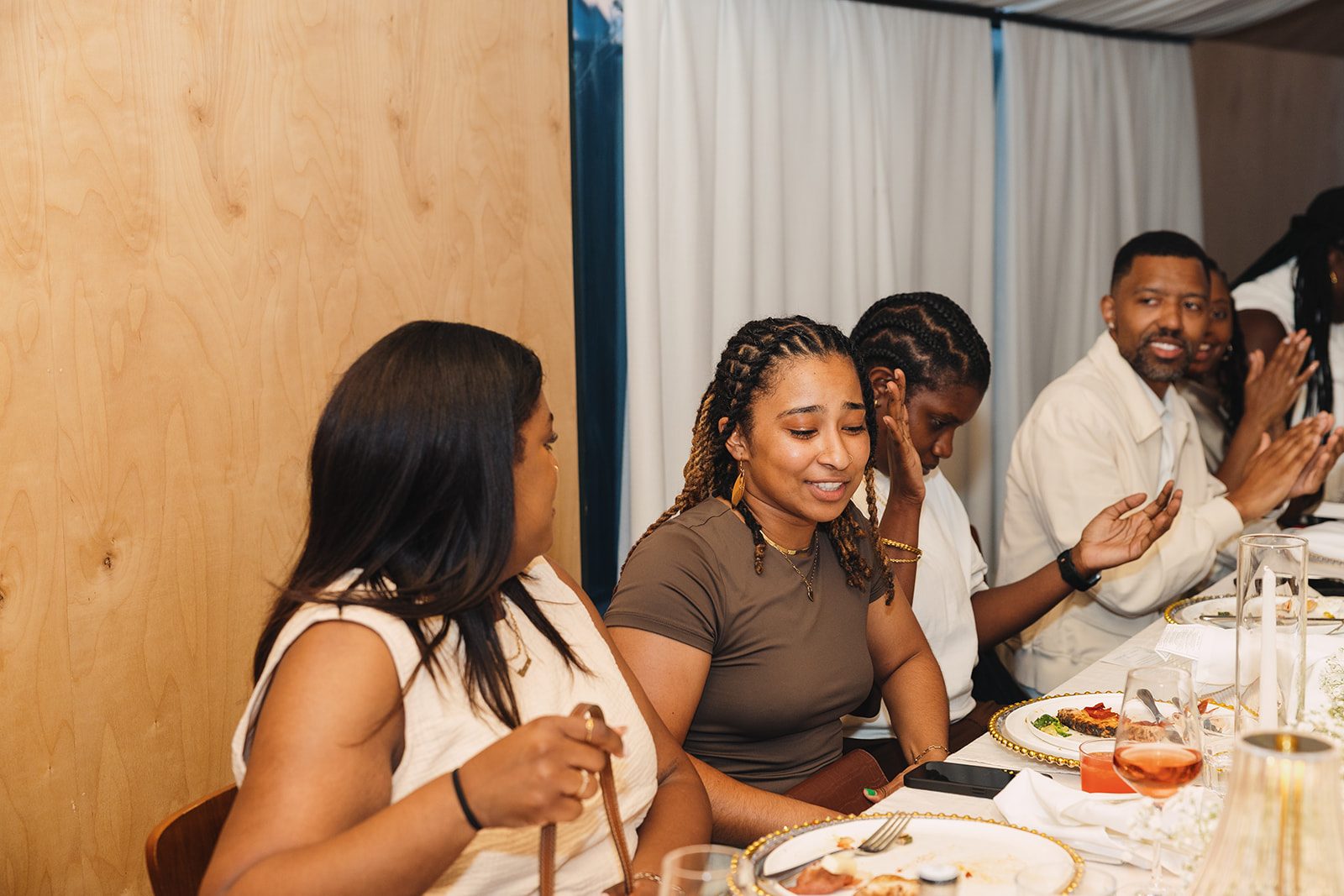 Jazmine and Jaleesa engagement dinner dinner party ambiance in Maryland — Creative Motion Events