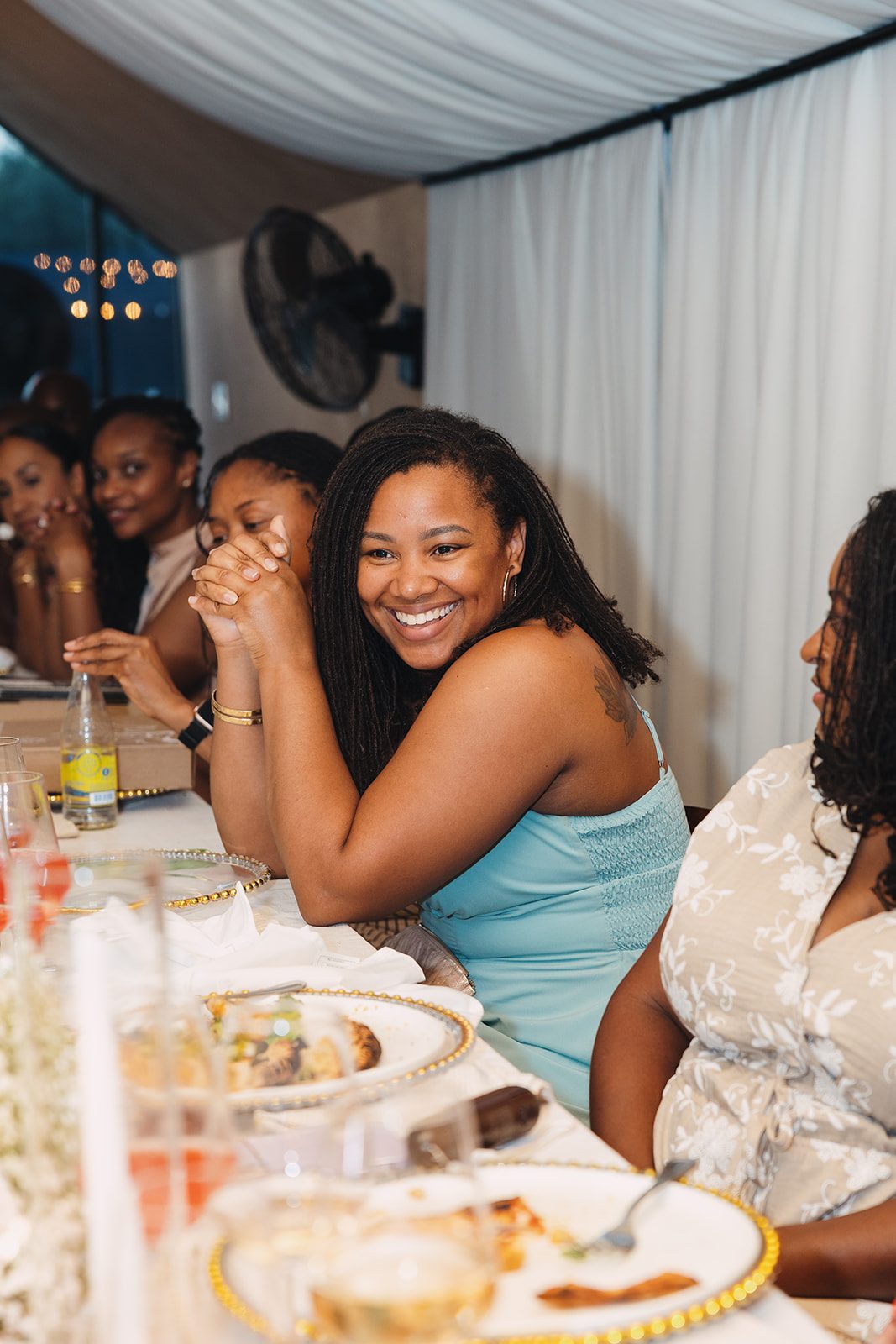 Jazmine and Jaleesa engagement dinner tablescape with florals in Maryland — Creative Motion Events