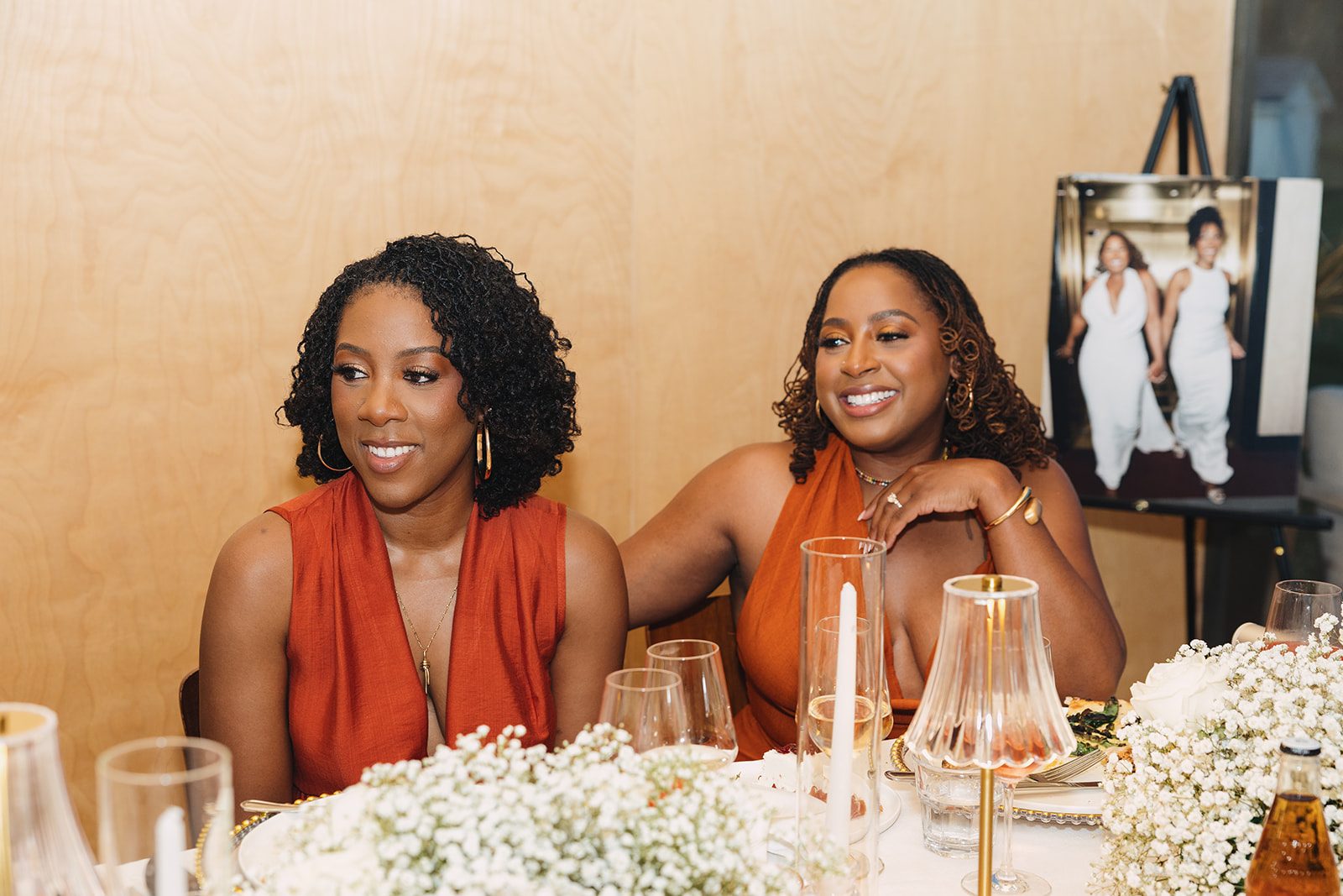 Jazmine and Jaleesa engagement dinner elegant place cards in Maryland — Creative Motion Events