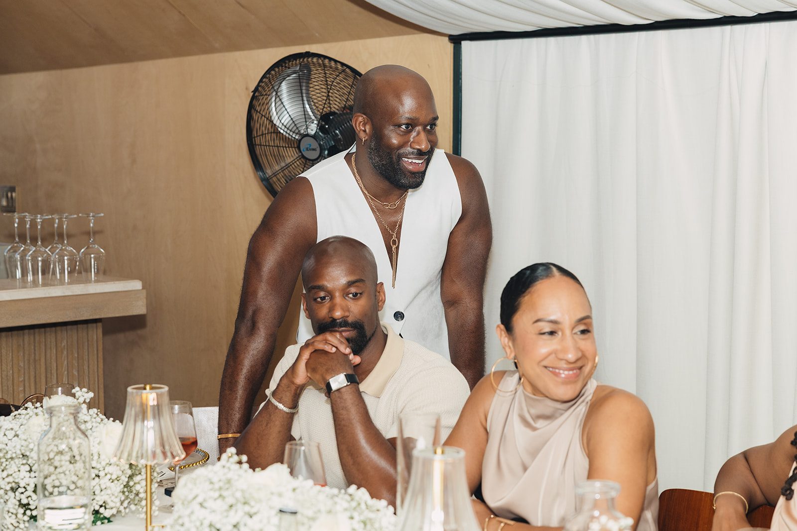 Jazmine and Jaleesa engagement dinner tablescape with florals in Maryland — Creative Motion Events