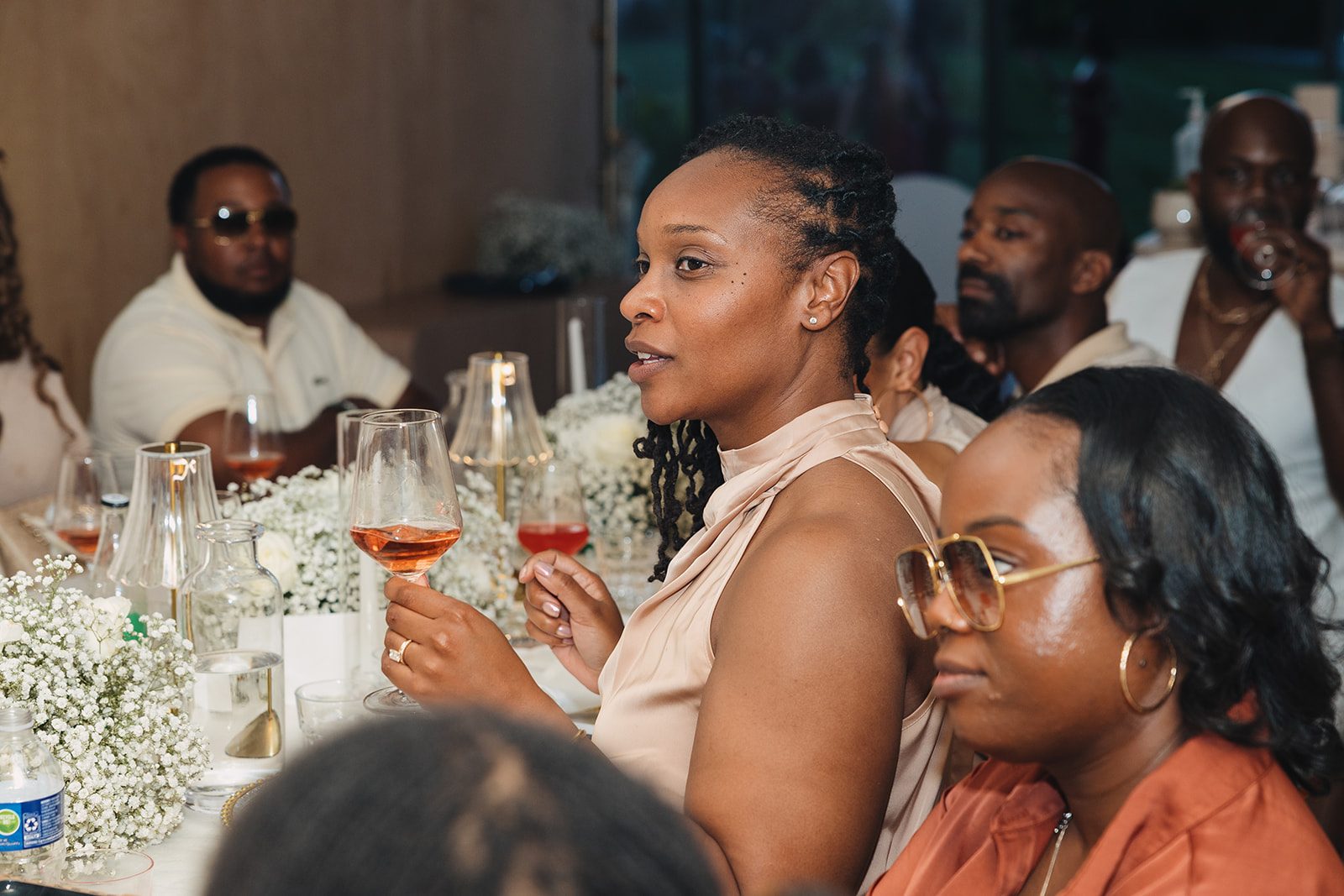 Jazmine and Jaleesa engagement dinner lounge seating vignette in Maryland — Creative Motion Events