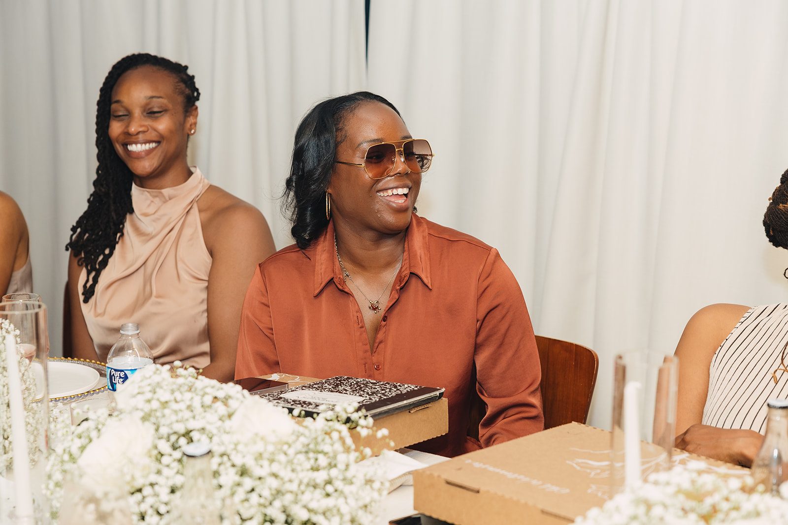 Jazmine and Jaleesa engagement dinner banquet table design in Maryland — Creative Motion Events