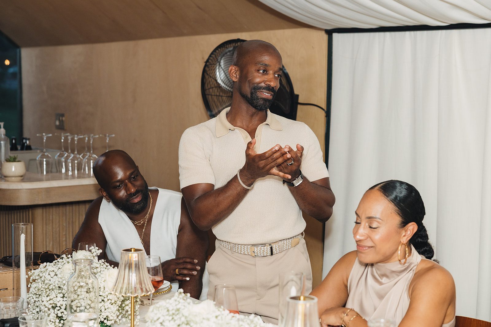 Jazmine and Jaleesa engagement dinner lounge seating vignette in Maryland — Creative Motion Events