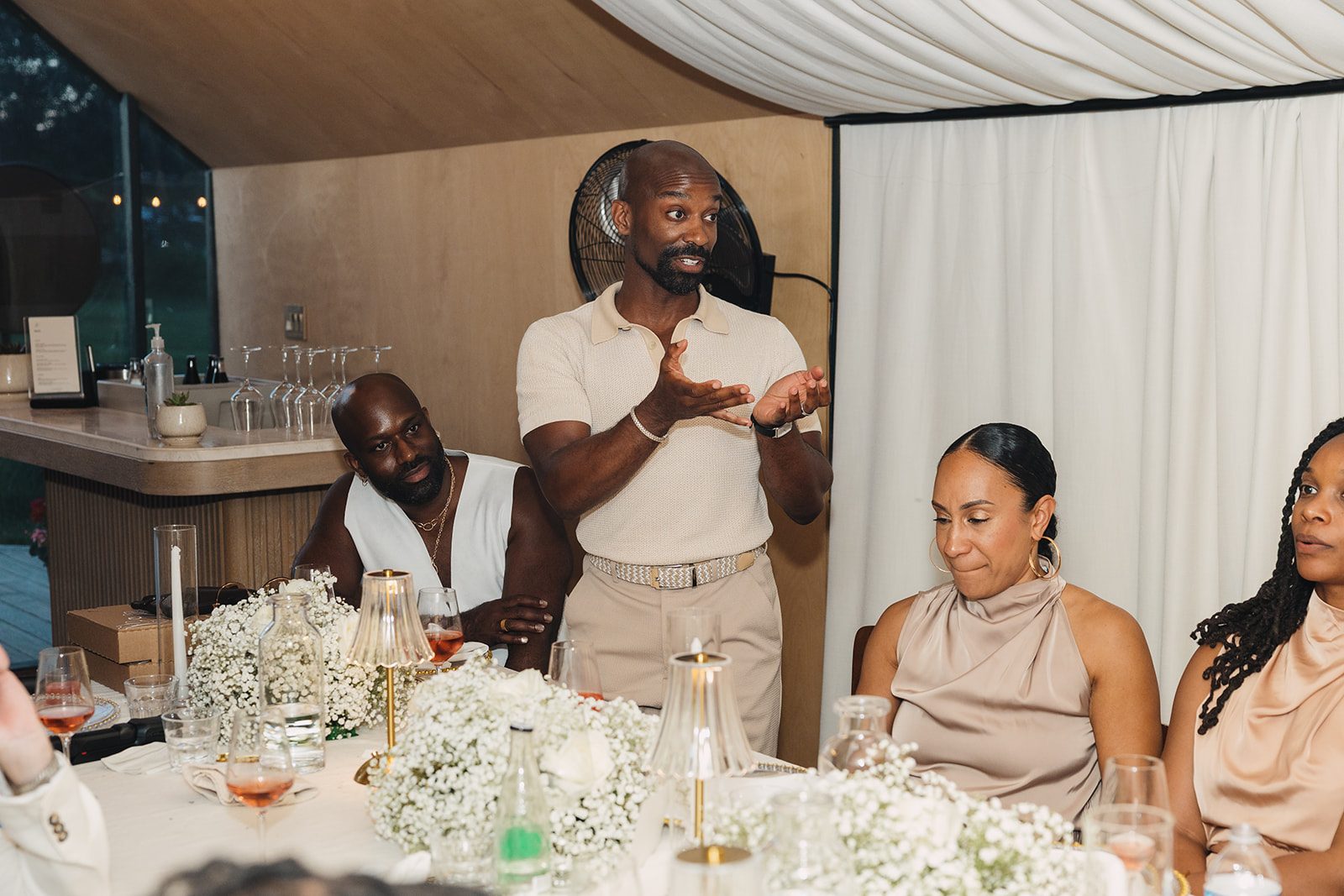 Jazmine and Jaleesa engagement dinner elegant place cards in Maryland — Creative Motion Events