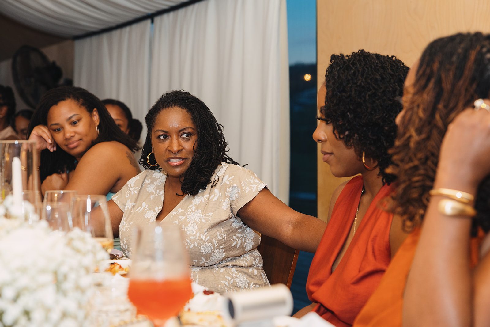Jazmine and Jaleesa engagement dinner dinner party ambiance in Maryland — Creative Motion Events