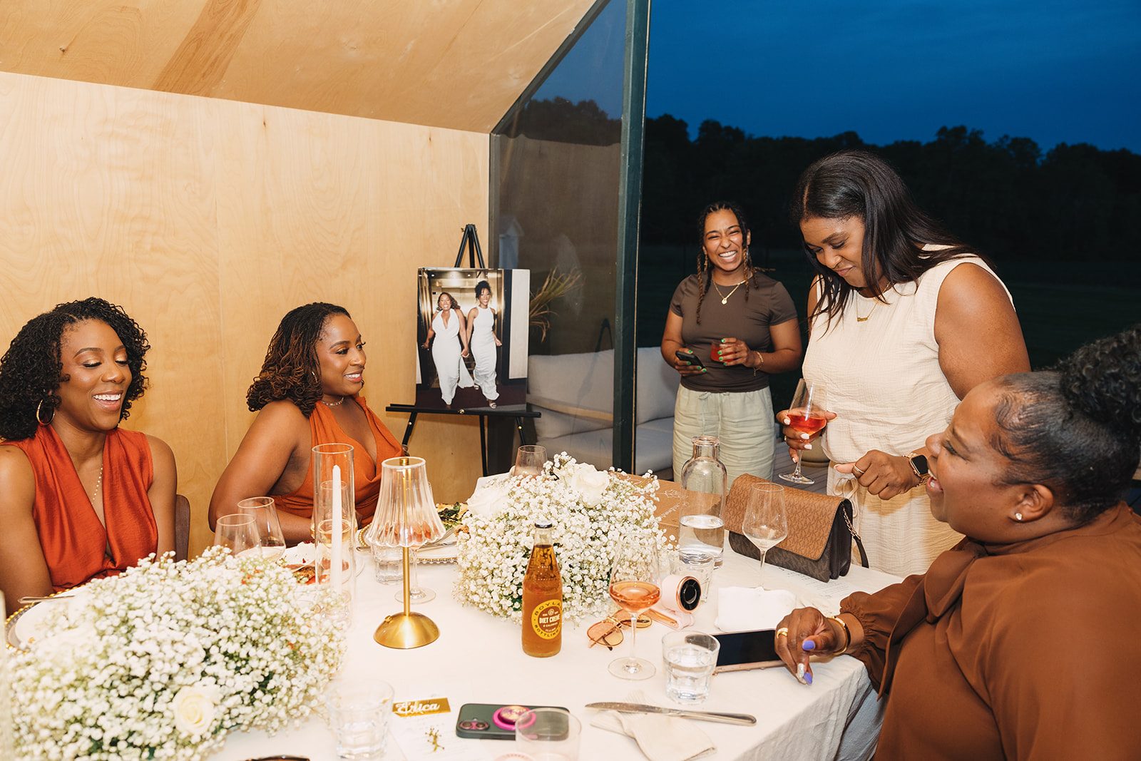 Jazmine and Jaleesa engagement dinner reception styling in Maryland — Creative Motion Events