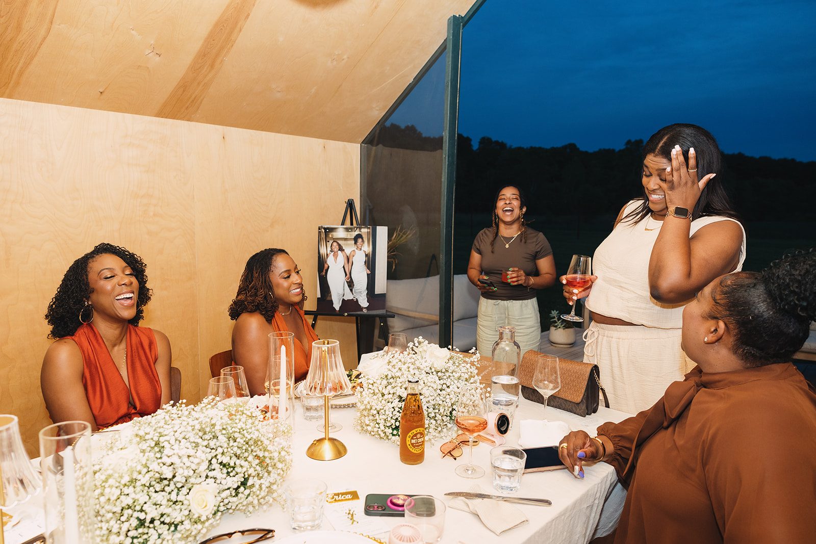 Jazmine and Jaleesa engagement dinner intimate celebration décor in Maryland — Creative Motion Events