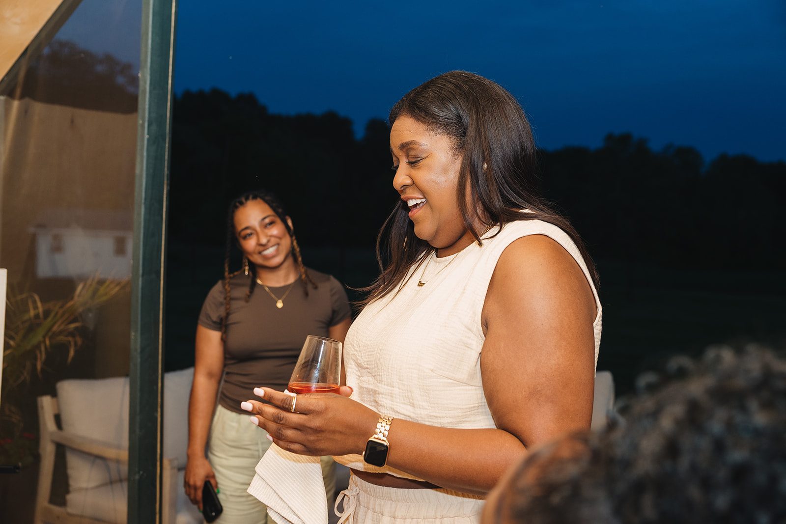 Jazmine and Jaleesa engagement dinner lounge seating vignette in Maryland — Creative Motion Events