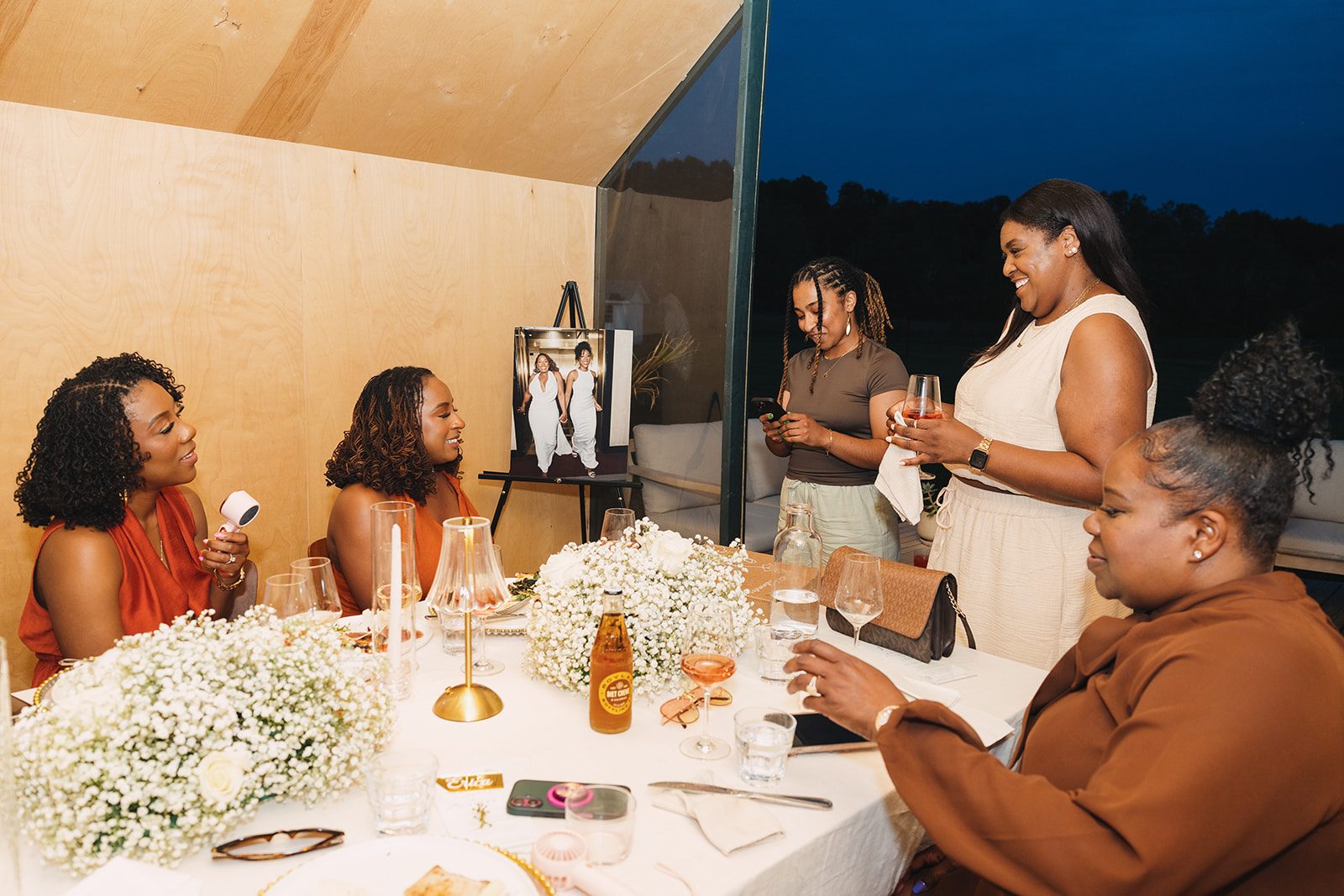 Jazmine and Jaleesa engagement dinner intimate celebration décor in Maryland — Creative Motion Events