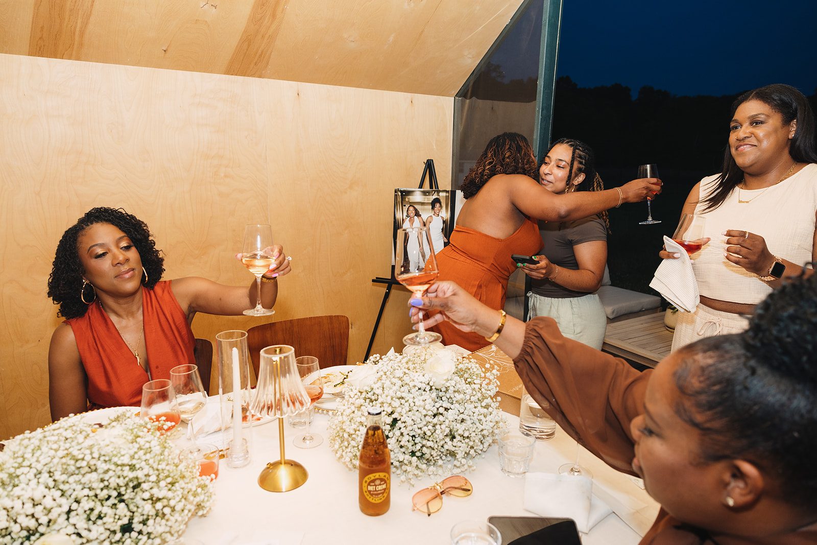 Jazmine and Jaleesa engagement dinner banquet table design in Maryland — Creative Motion Events