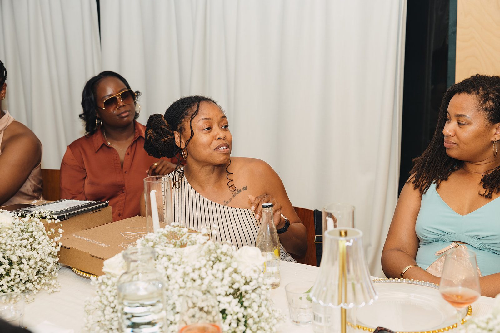 Jazmine and Jaleesa engagement dinner lounge seating vignette in Maryland — Creative Motion Events