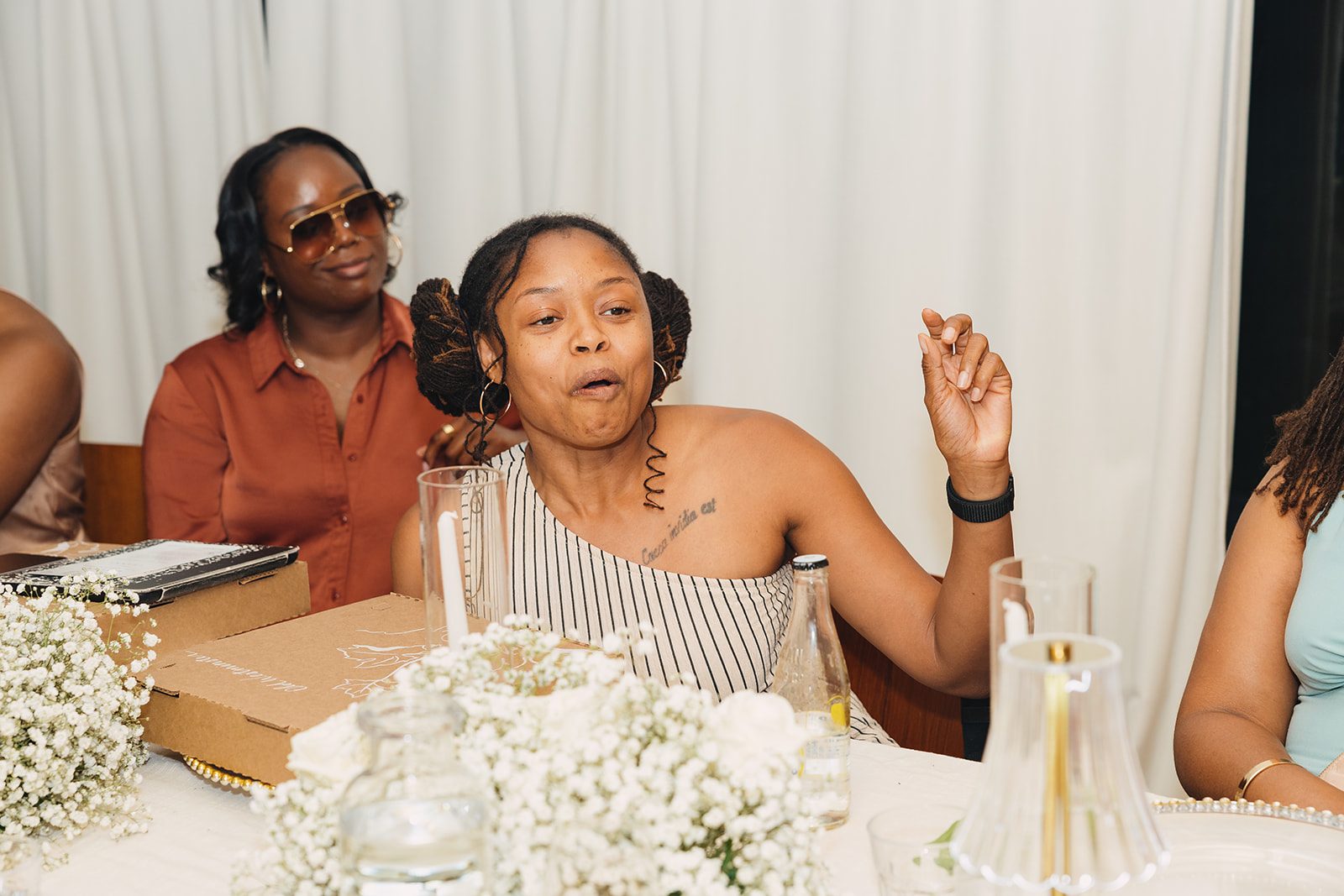 Jazmine and Jaleesa engagement dinner dinner party ambiance in Maryland — Creative Motion Events