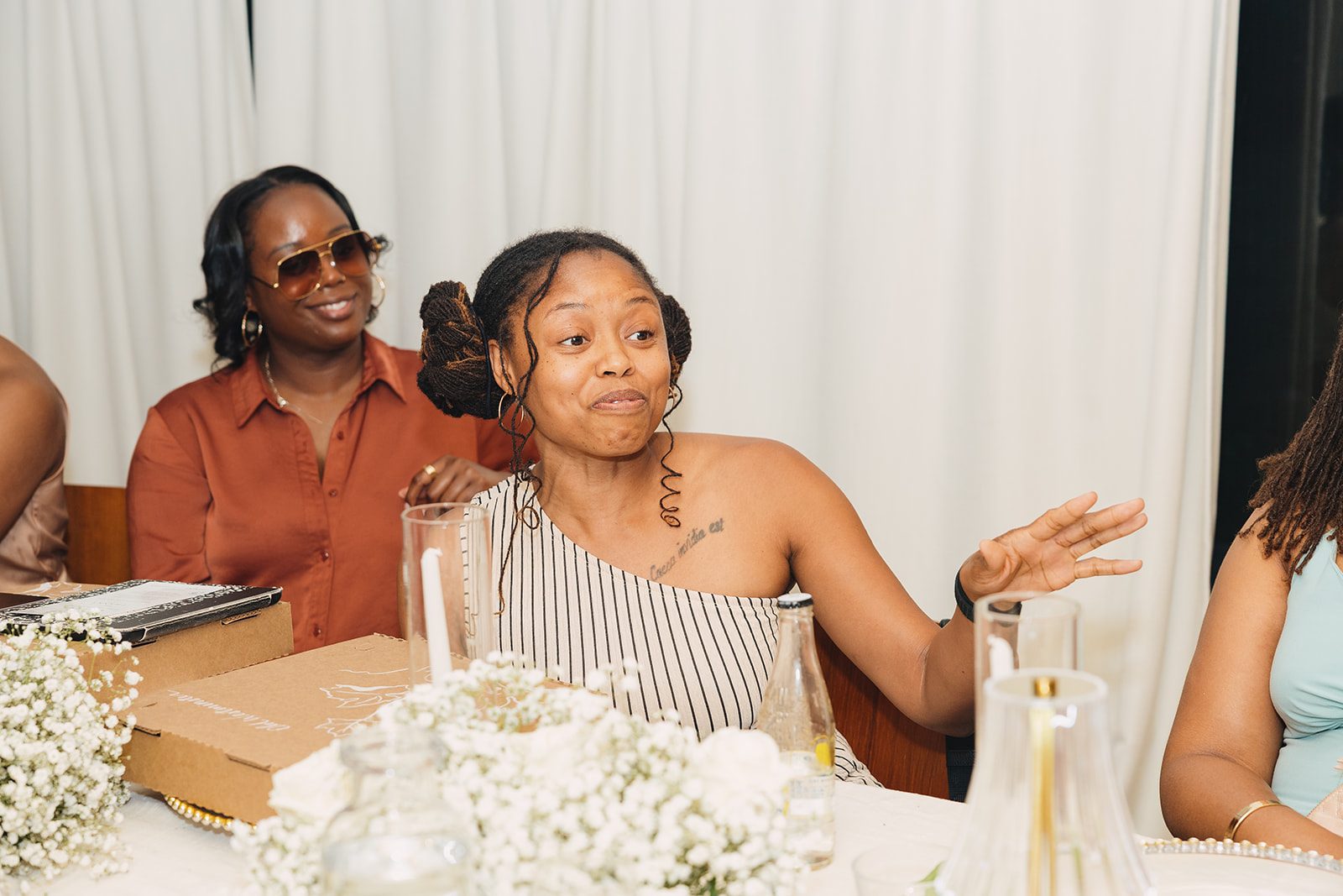 Jazmine and Jaleesa engagement dinner elegant place cards in Maryland — Creative Motion Events