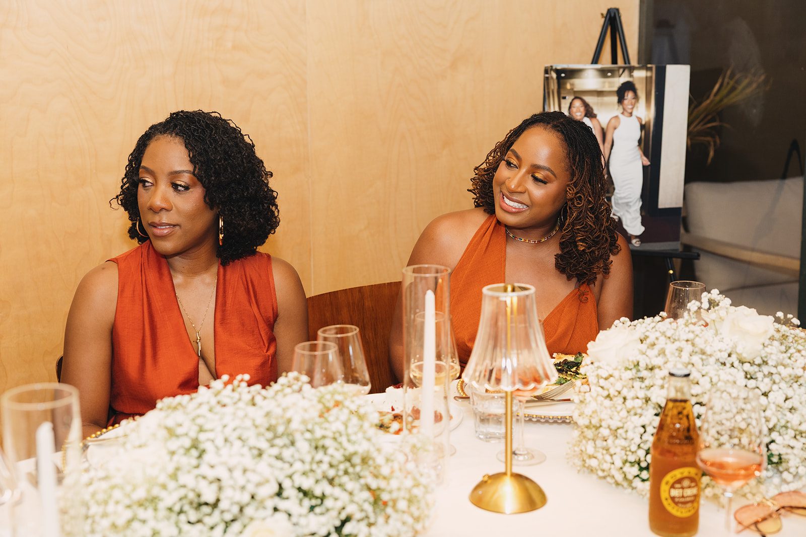 Jazmine and Jaleesa engagement dinner banquet table design in Maryland — Creative Motion Events