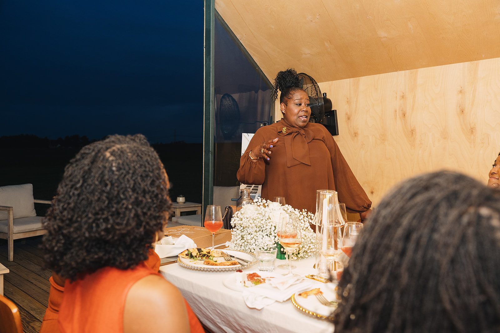 Jazmine and Jaleesa engagement dinner elegant place cards in Maryland — Creative Motion Events