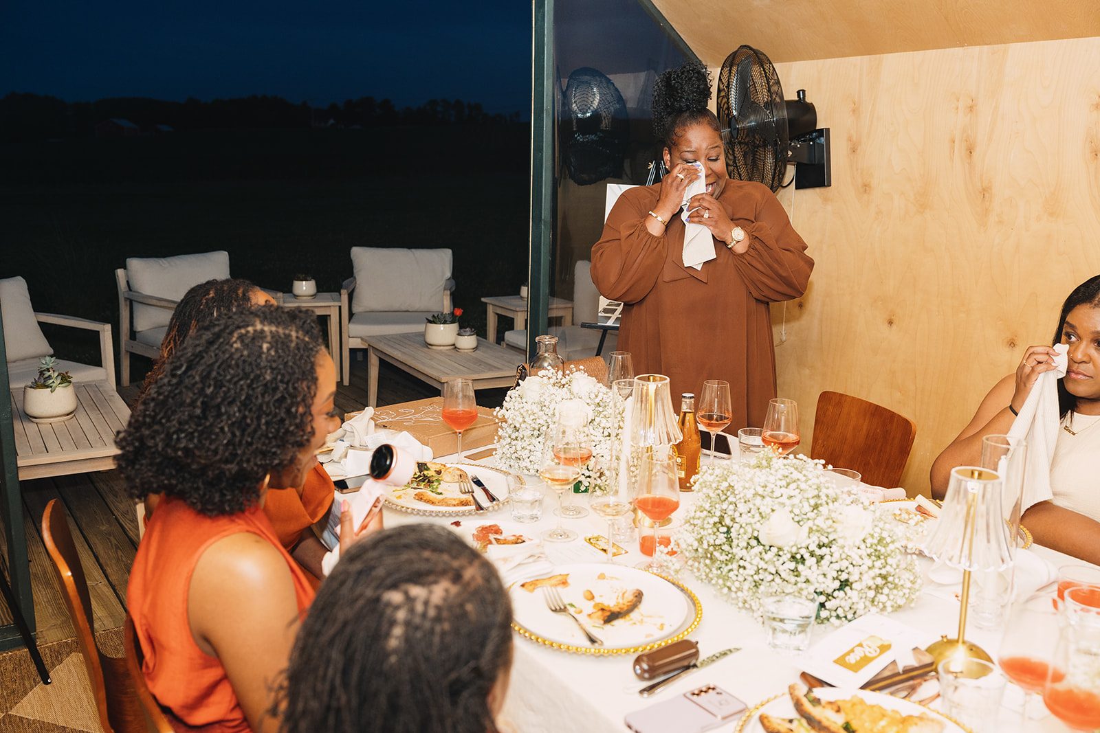 Jazmine and Jaleesa engagement dinner reception styling in Maryland — Creative Motion Events
