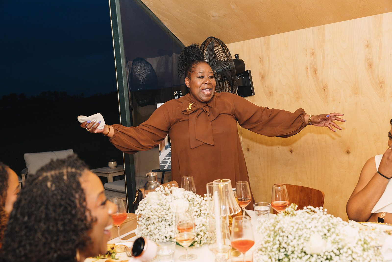 Jazmine and Jaleesa engagement dinner tablescape with florals in Maryland — Creative Motion Events