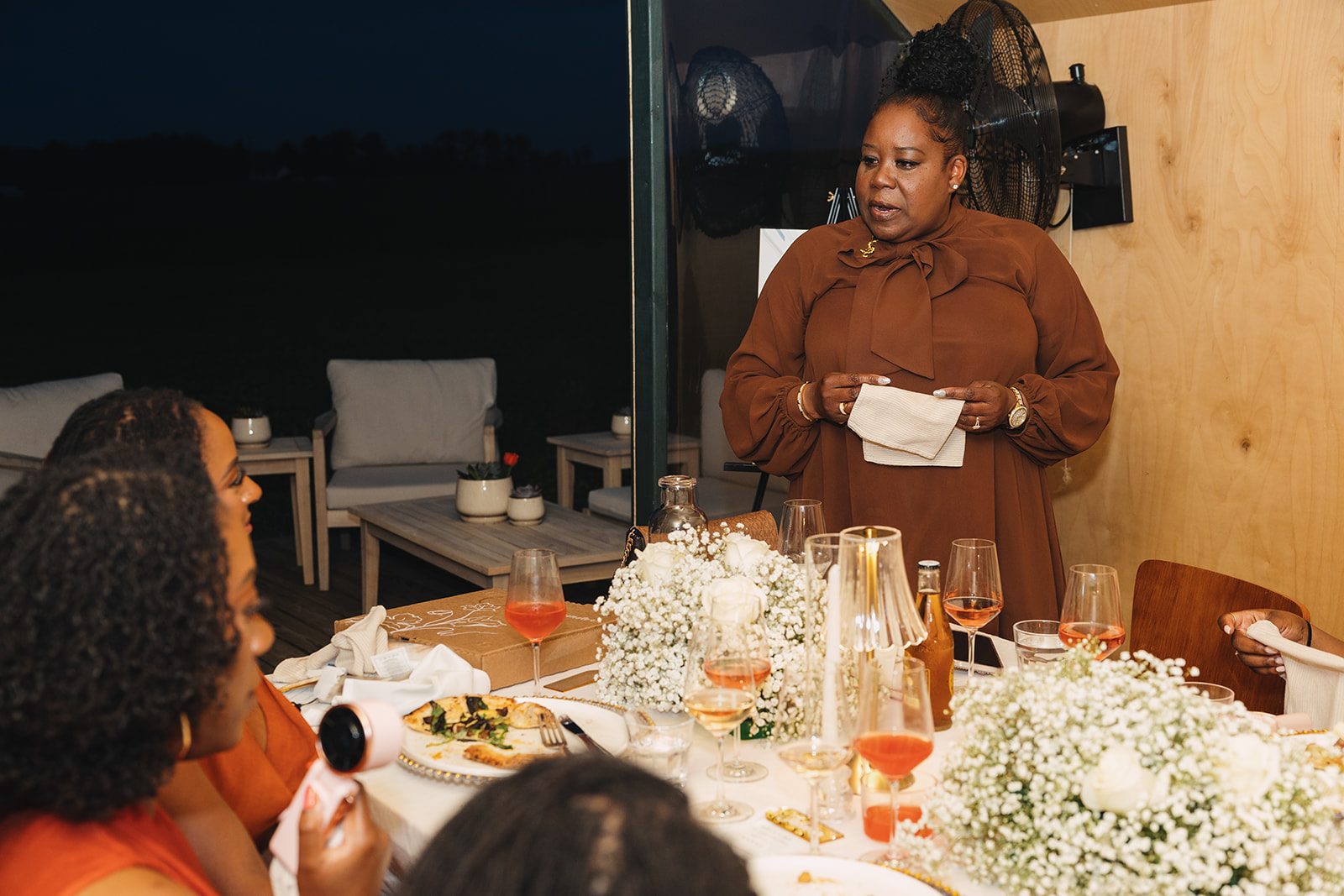 Jazmine and Jaleesa engagement dinner banquet table design in Maryland — Creative Motion Events