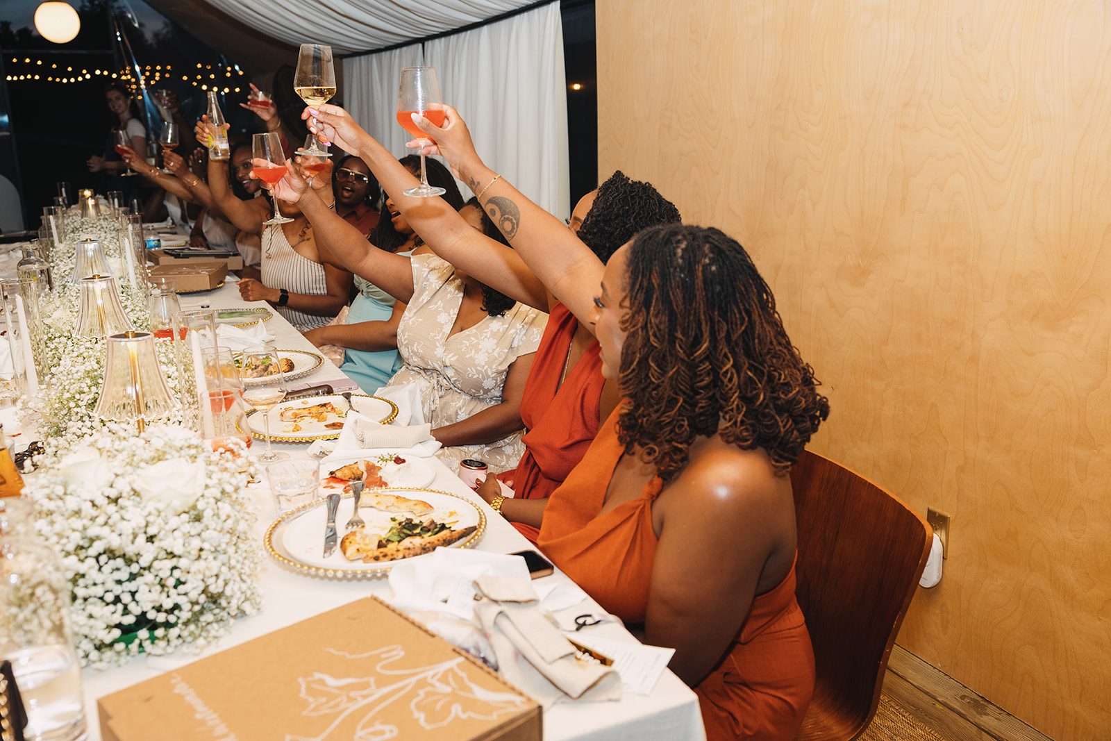 Jazmine and Jaleesa engagement dinner dinner party ambiance in Maryland — Creative Motion Events
