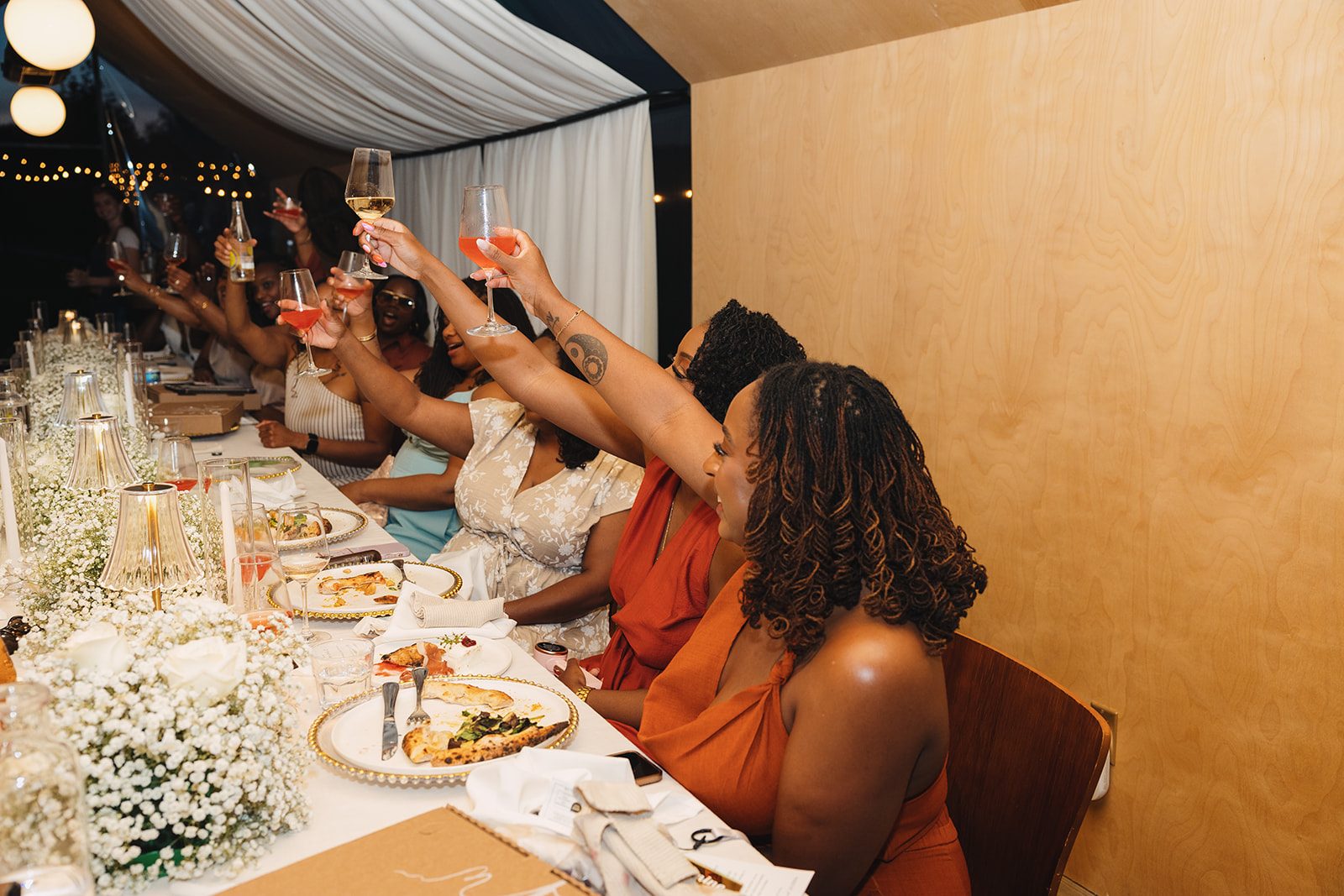 Jazmine and Jaleesa engagement dinner elegant place cards in Maryland — Creative Motion Events