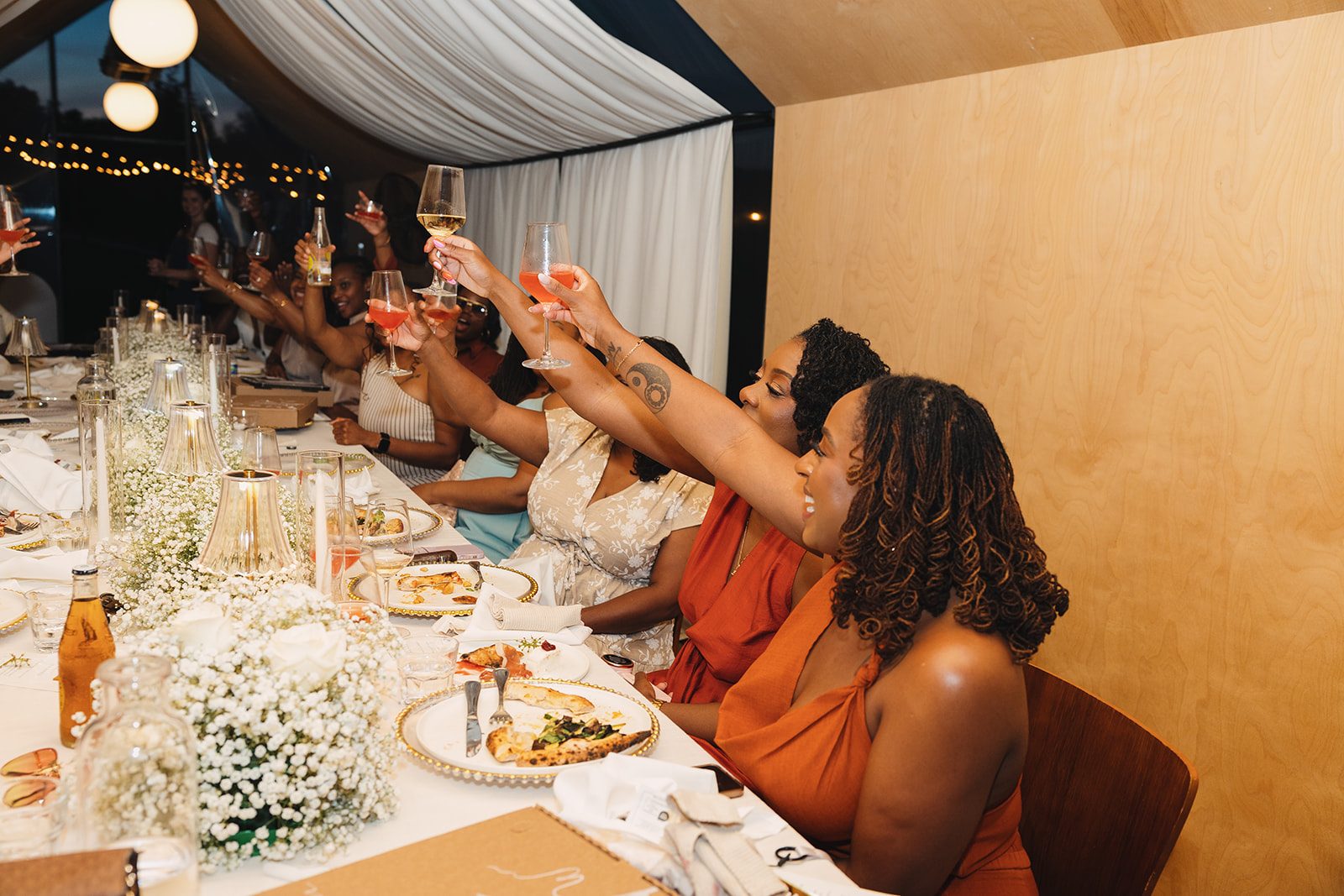 Jazmine and Jaleesa engagement dinner reception styling in Maryland — Creative Motion Events