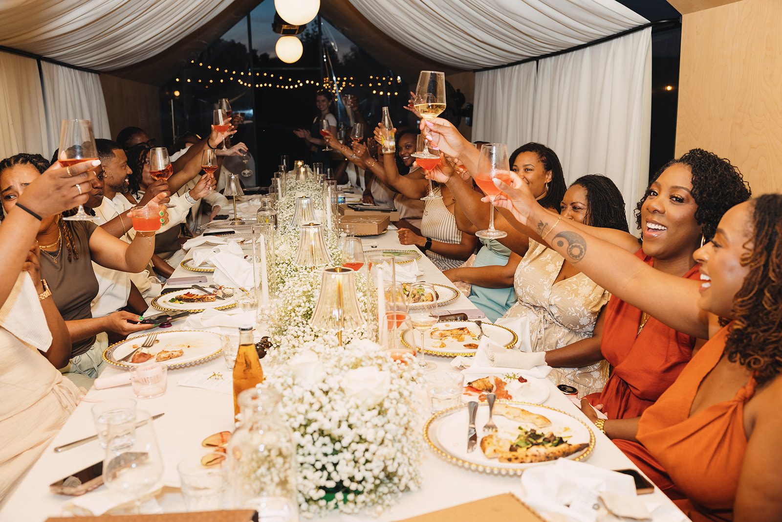 Jazmine and Jaleesa engagement dinner intimate celebration décor in Maryland — Creative Motion Events
