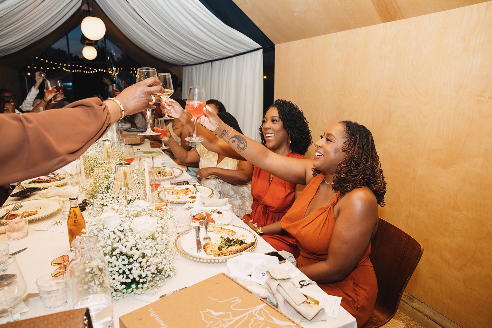Jazmine and Jaleesa engagement dinner place setting detail in Maryland — Creative Motion Events