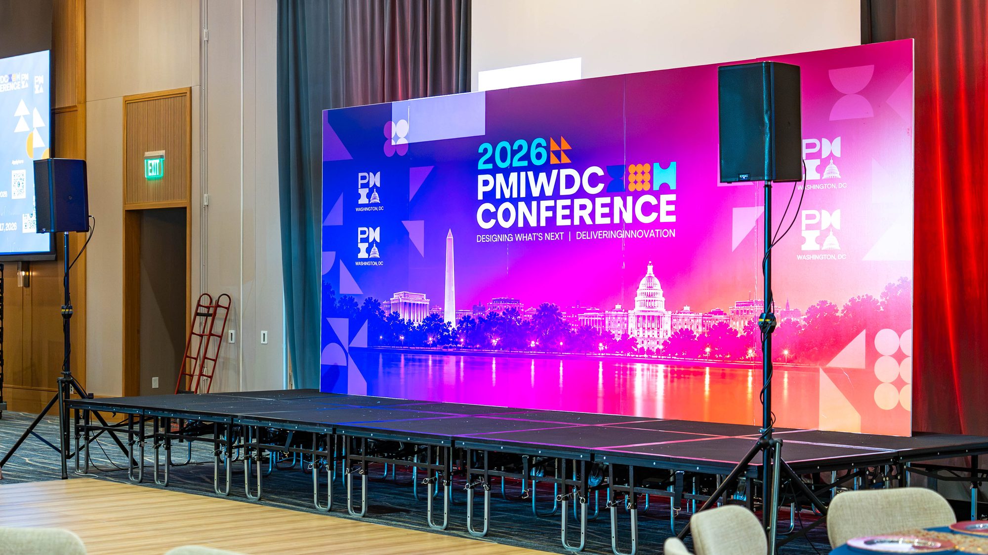 2026 PMIWDC Conference stage and screen ready before guests arrive, PMI Washington DC Chapter Awards Gala, JW Marriott Reston, Virginia